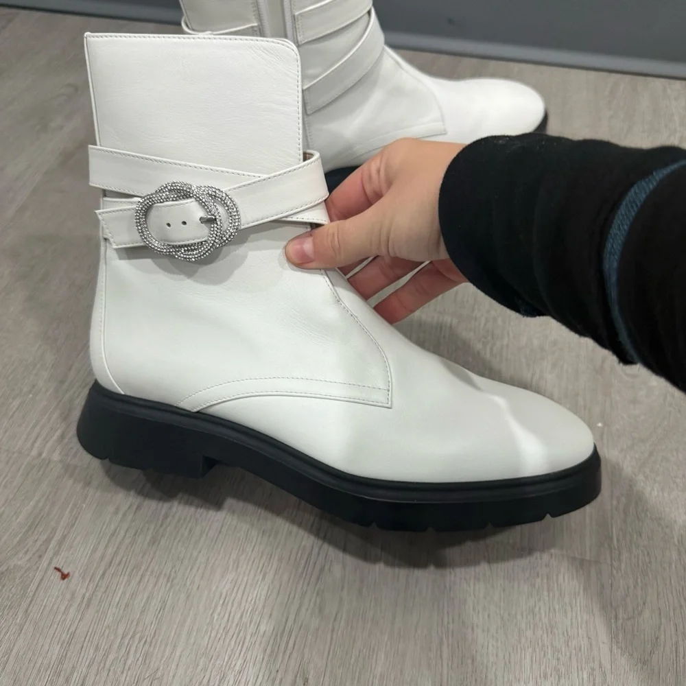 Stuart Weitzman Boots Crystal Bucket Ankle in White Leather